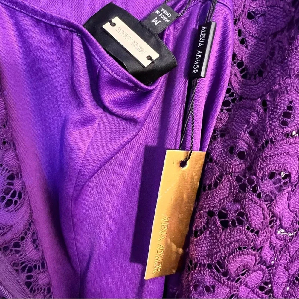 NWT ALEXIA ADMOR Purple Lace Dress Cap Sleeve Above Knee Party Cocktail Women's - Picture 8 of 11